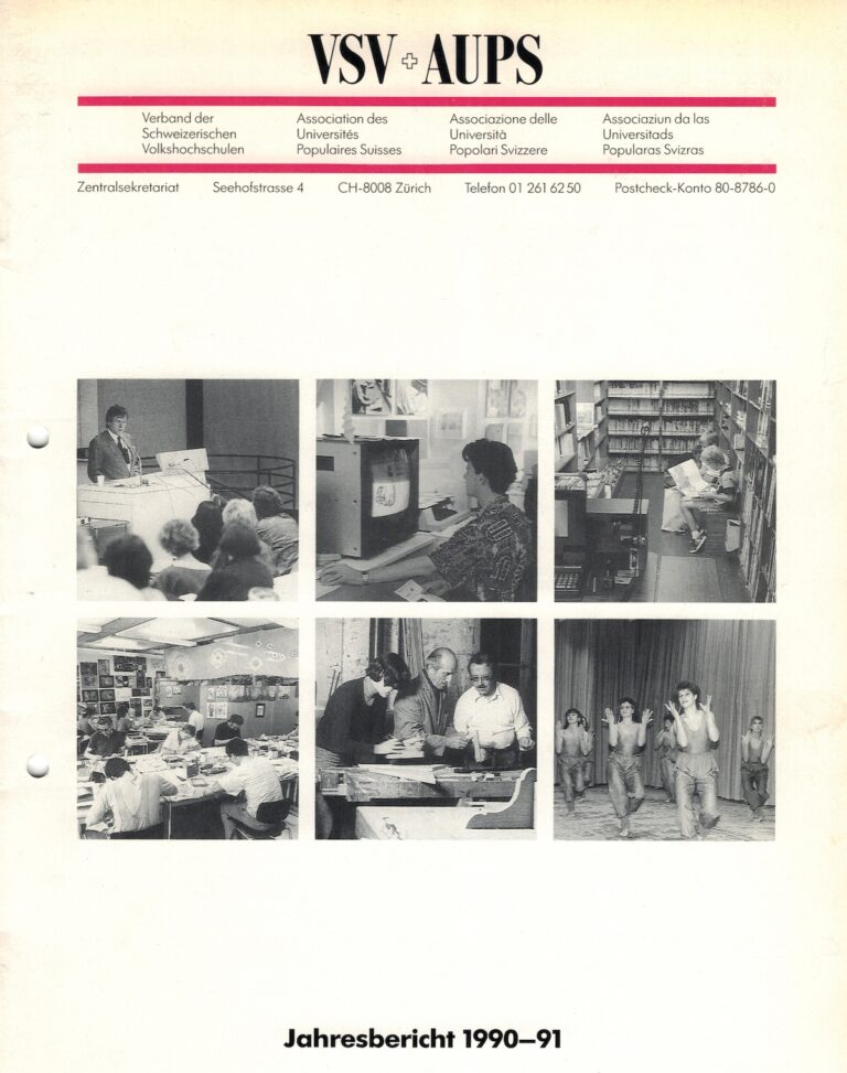 Von der wissenschaftsnahen Vorlesung bis zum Tanzkurs: Zu Beginn der 1990er-Jahre betonte der VSV das vielf&auml;ltige Angebot der VHS. Quelle: Jahresbericht 1990/91